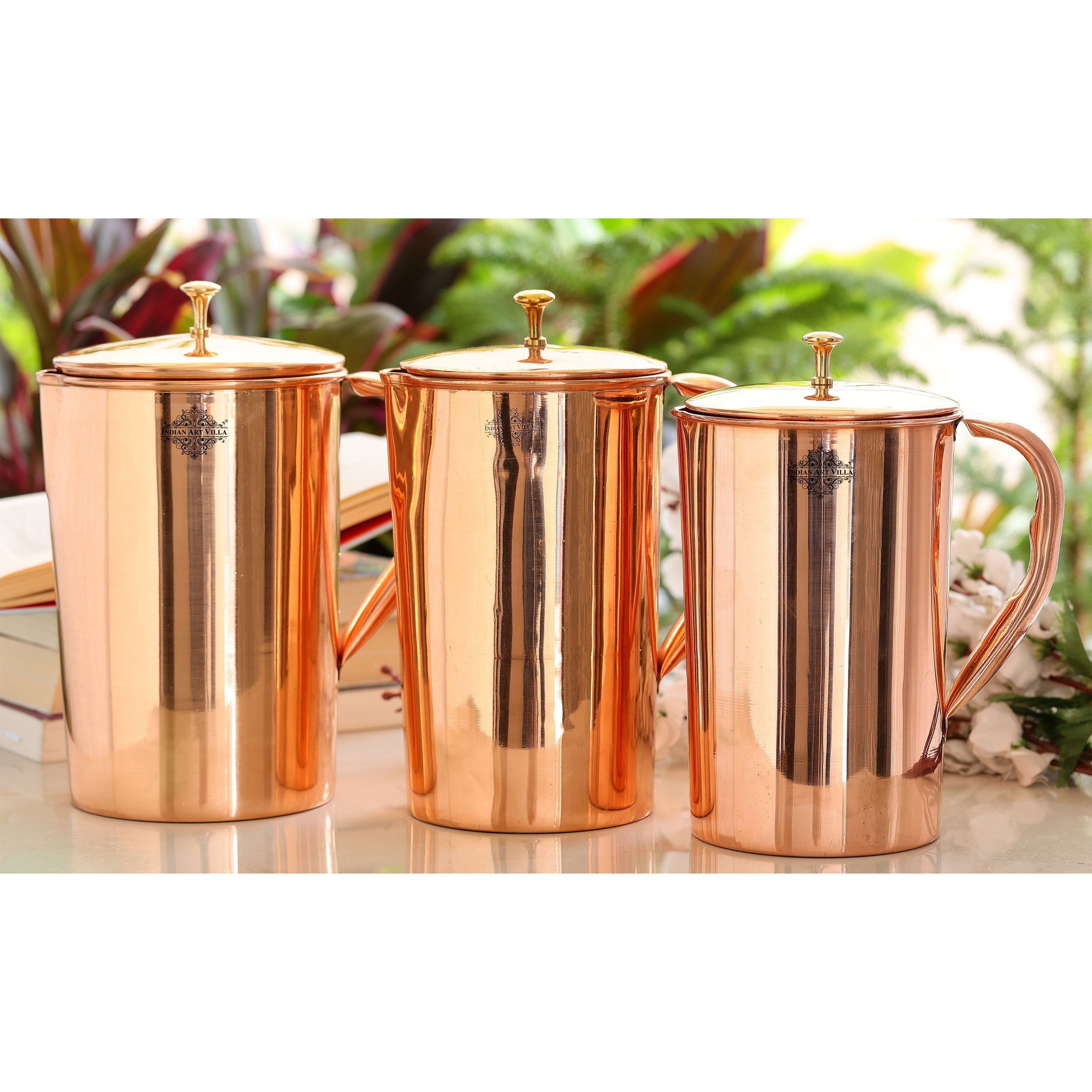 Pure copper jug with diamond hammered beeding & plain design plain, 2000 ML